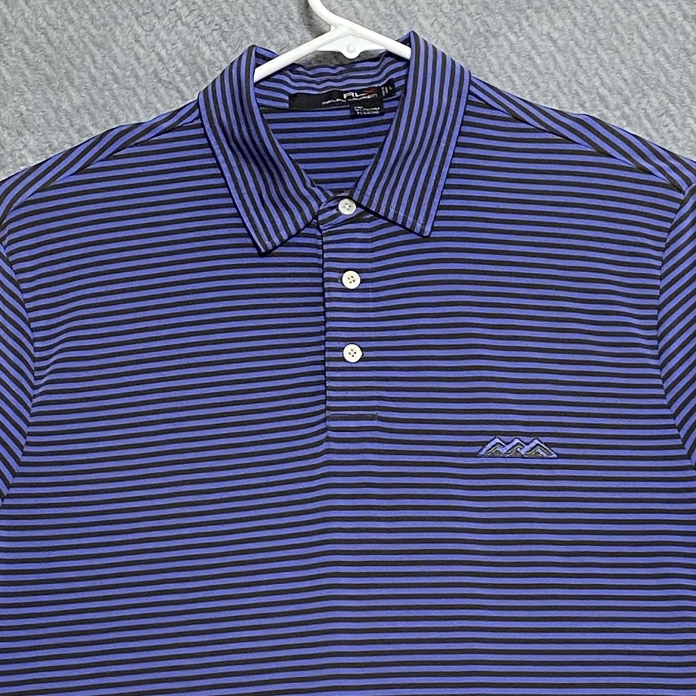 RLX Ralph Lauren Polo Shirt Mens Large Purple Stripe‎ Performance Golf Stretch